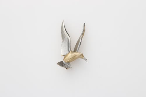 Close-Up Shot of a Bird Brooch on a White Surface
