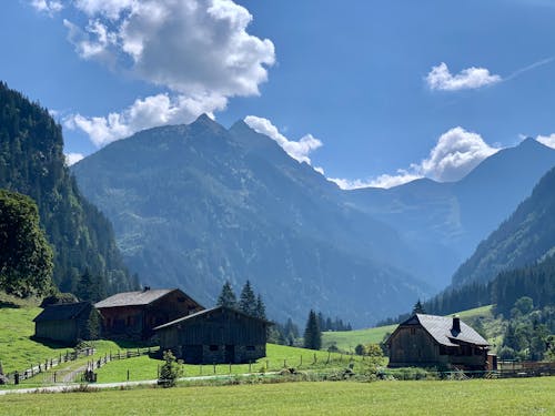 Wooden Houses in Alpine Valley