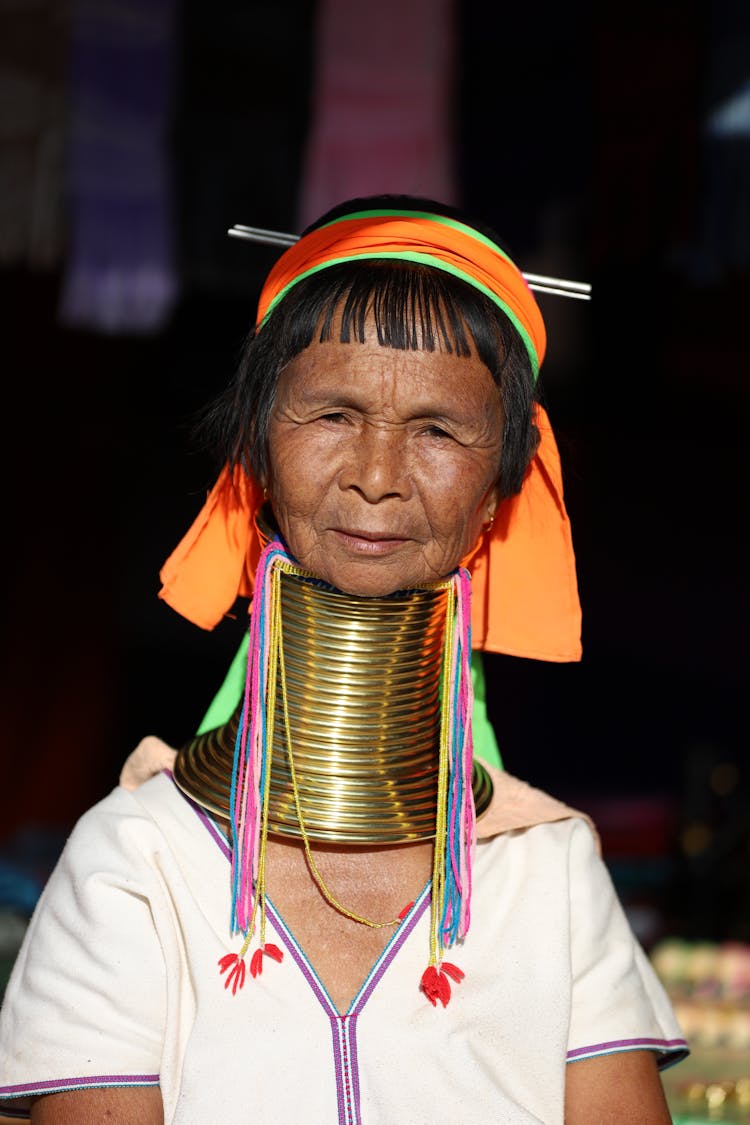 Old Myanmar Woman In Neck Rings 