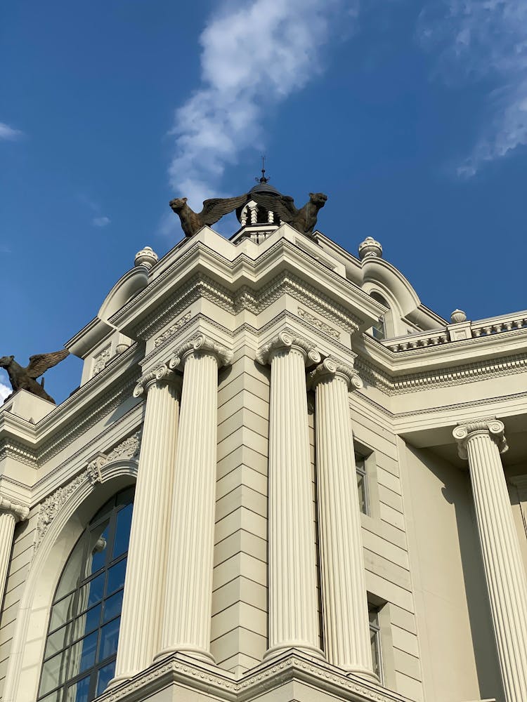 Corner Of Courthouse Building Decorated With Columns