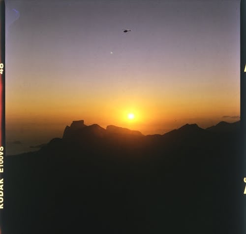 Peaceful sunrise above mountain range