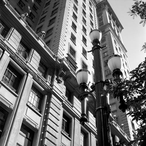 Vintage lantern on street with old building