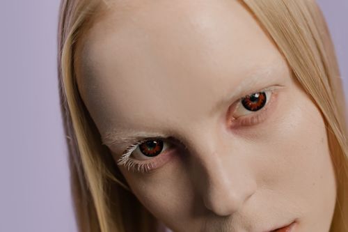 Free Close-up photo of a woman with striking contact lenses and blonde hair. Stock Photo