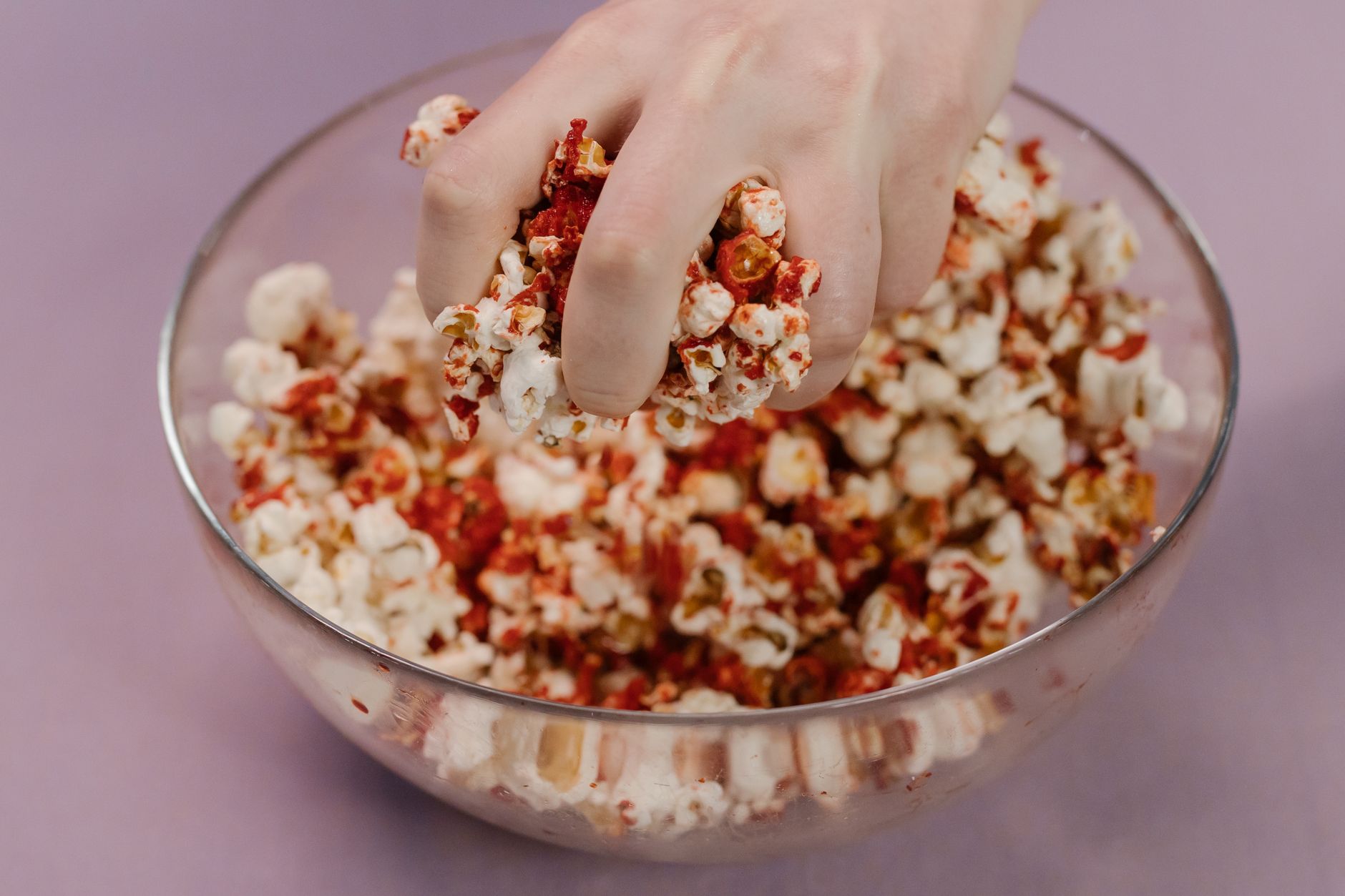Bowl of spicy popcorn snack