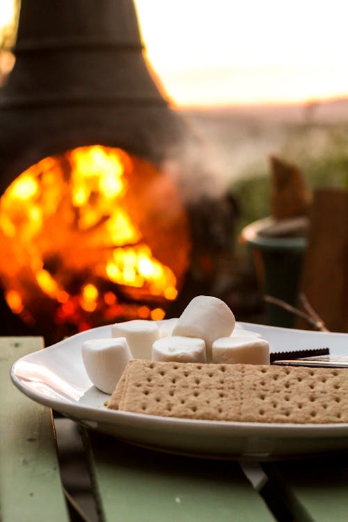 Free Marshmallows on a Barbecue  Stock Photo