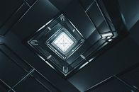 Grayscale Photo of a Ceiling