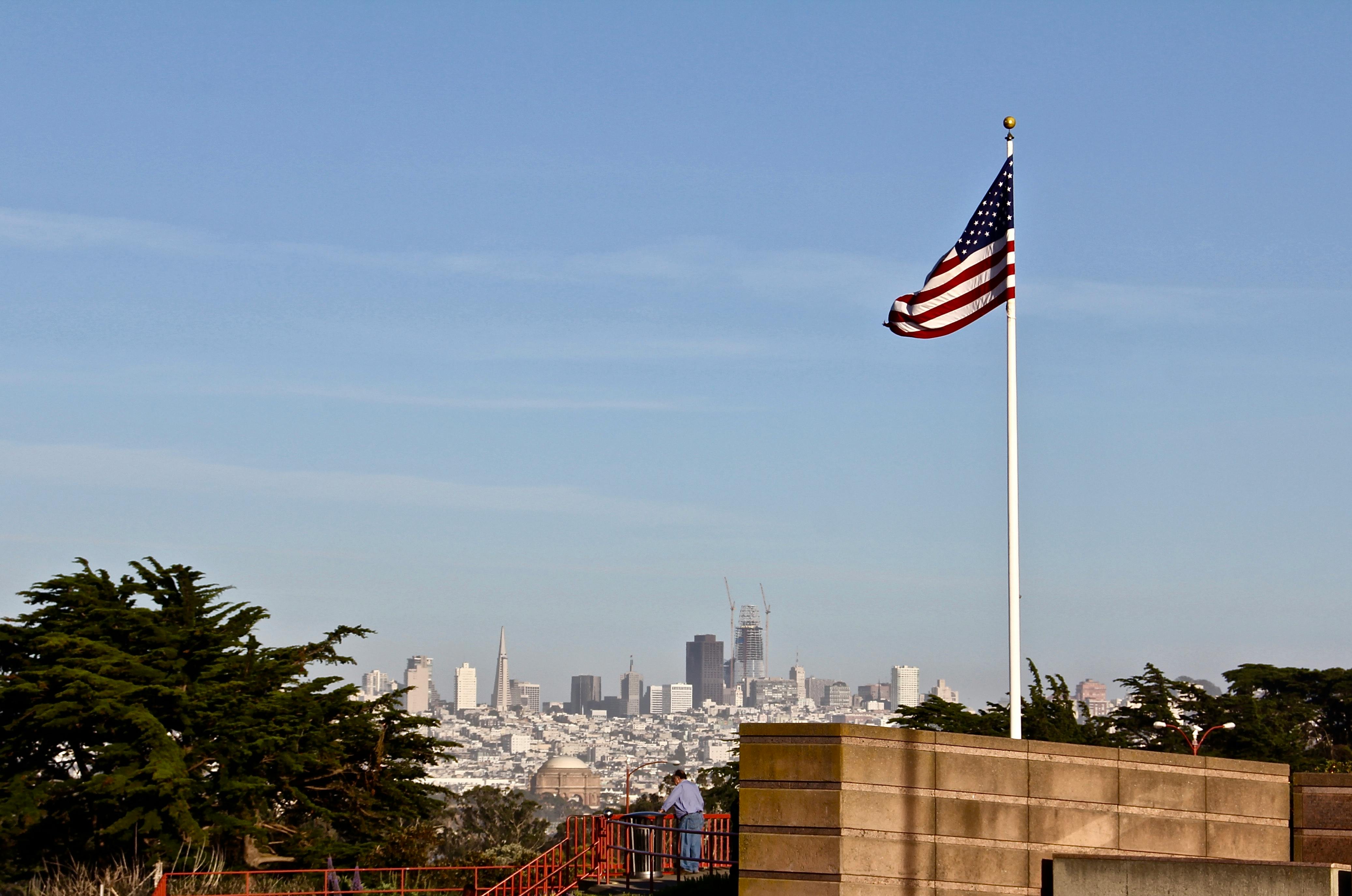 Free stock photo of american, American flag, city