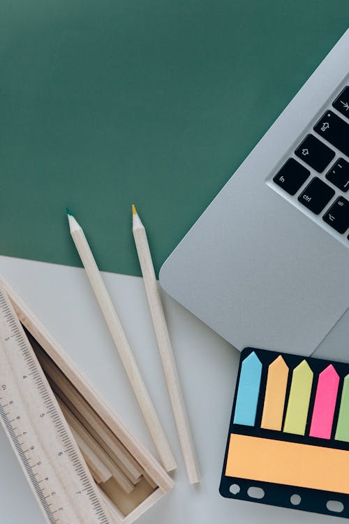 Free Colored Pencils Beside a Ruler Stock Photo
