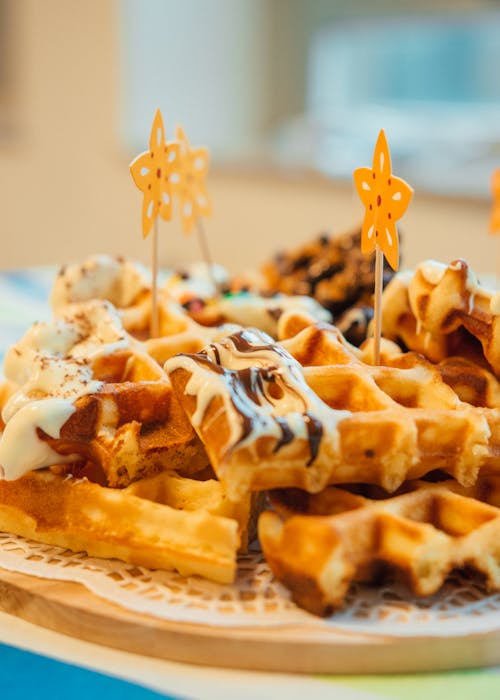 Close-up of Waffles with Milk Chocolate and White Chocolate