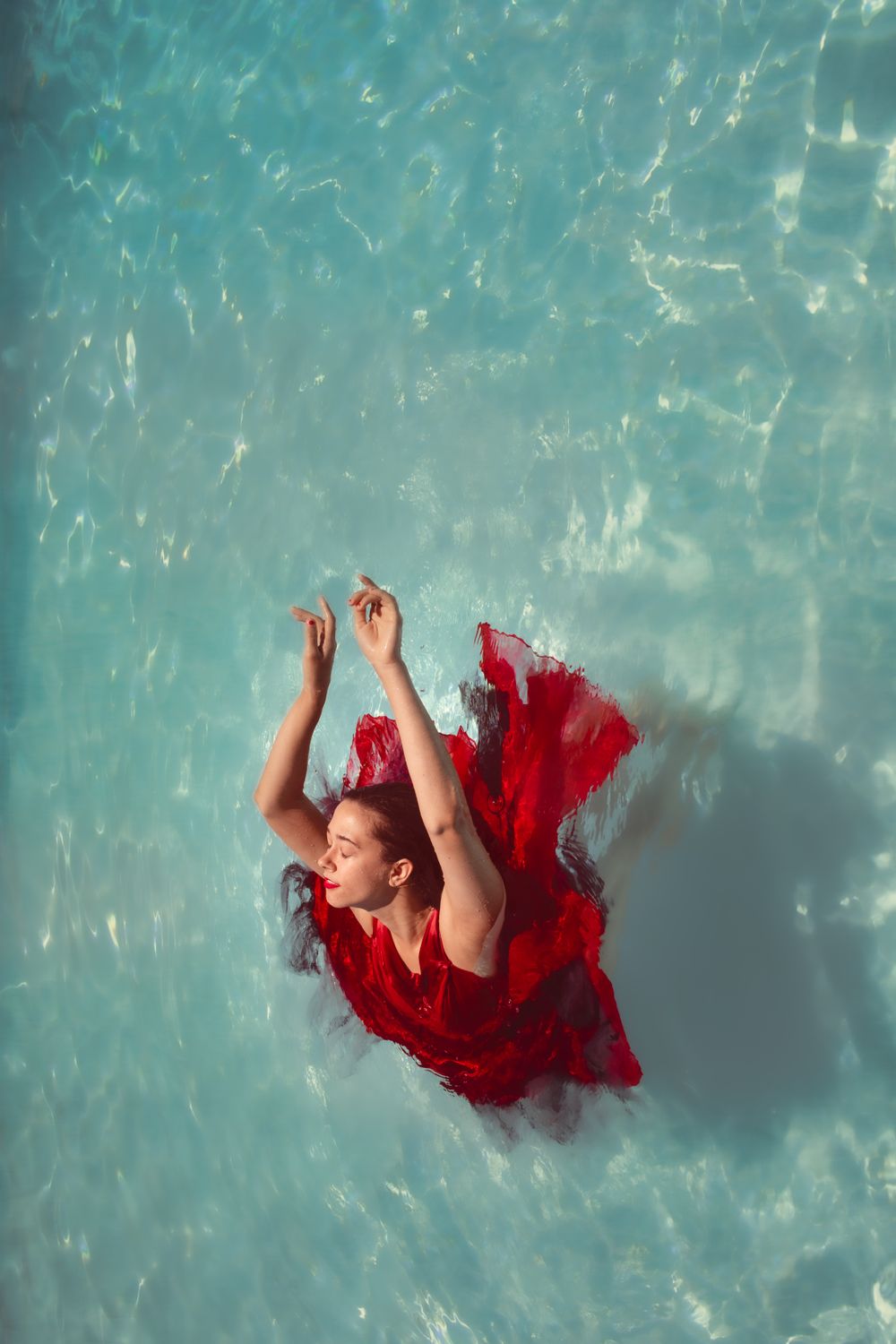 Editorial shot of calm pool water from above
