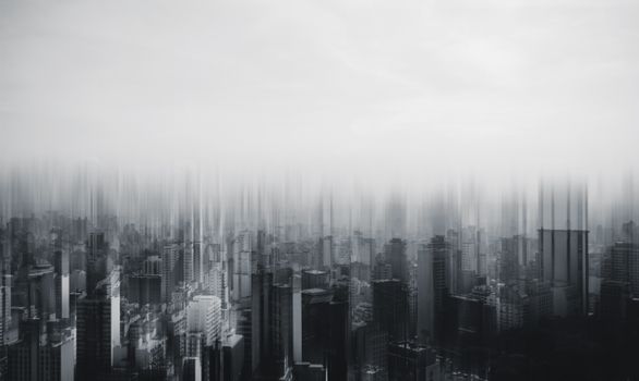 Abstract long exposure of São Paulo skyline in monochrome capturing urban atmosphere.