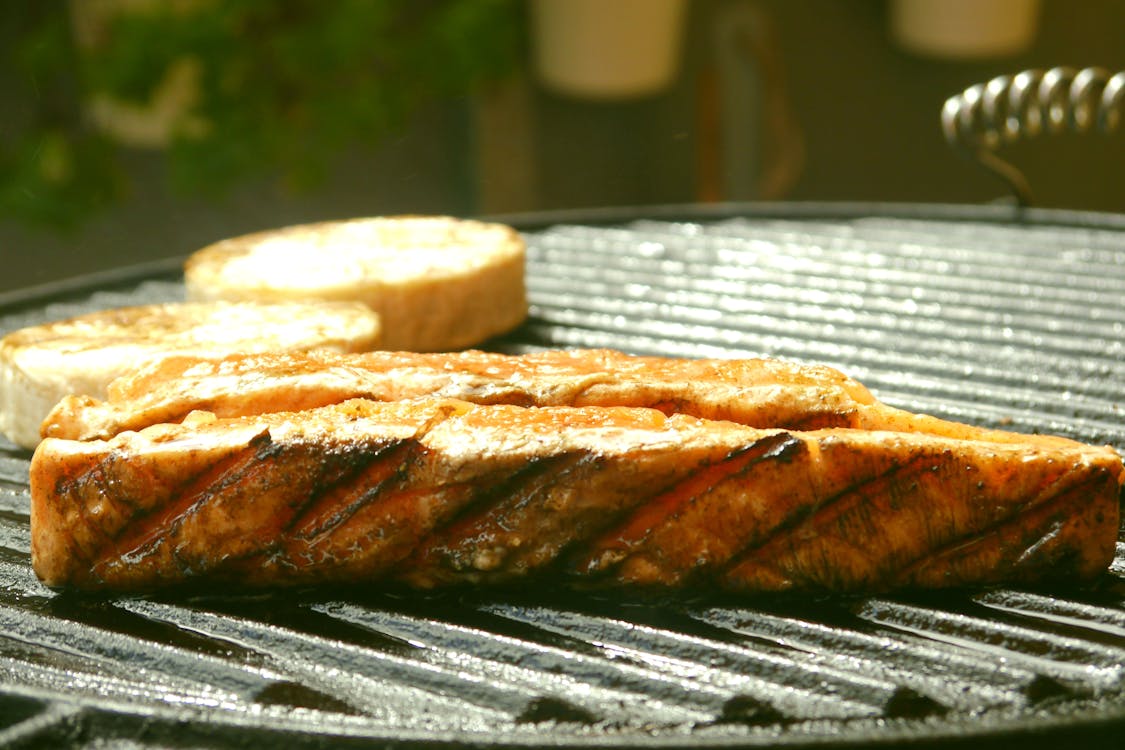 Free Meat on Grilling Pan Stock Photo