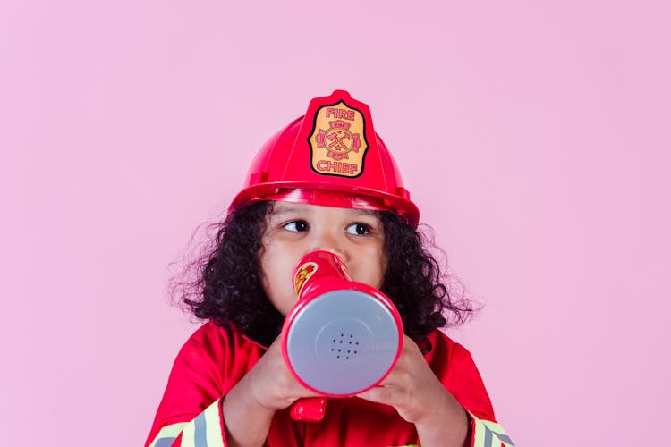 Adorable Black Girl Wearing Firefighter Costume