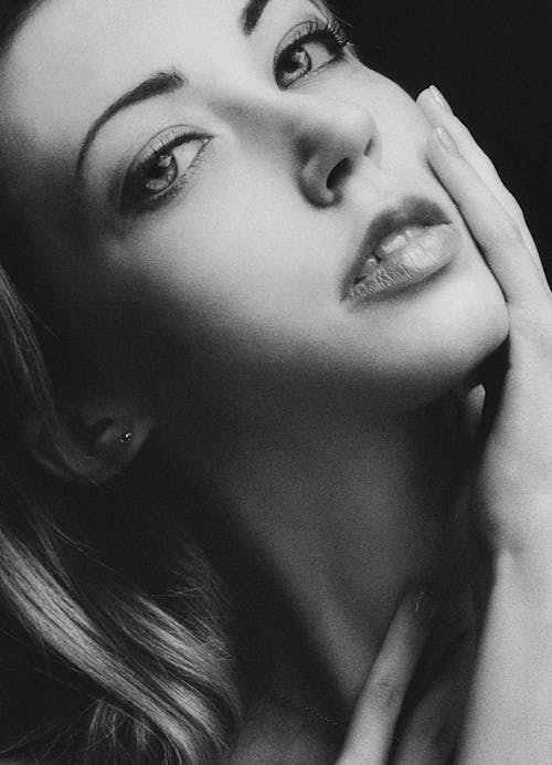 Black and White Close-up Portrait of a Young Woman 