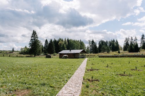 A Farm House in the Middle of the Grass Field