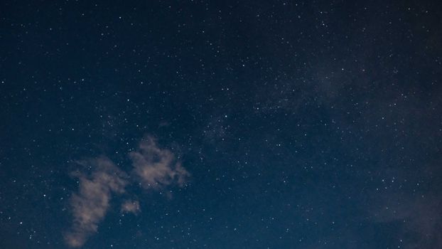 夏夜的蓝色天幕下，有明亮的星星和云彩