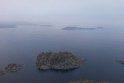 Drone Shot of a Rocky Island in the Sea