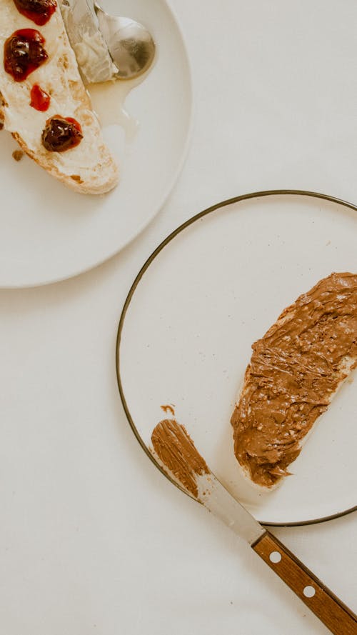 Bread with Chocolate Spread on  Ceramic Plate