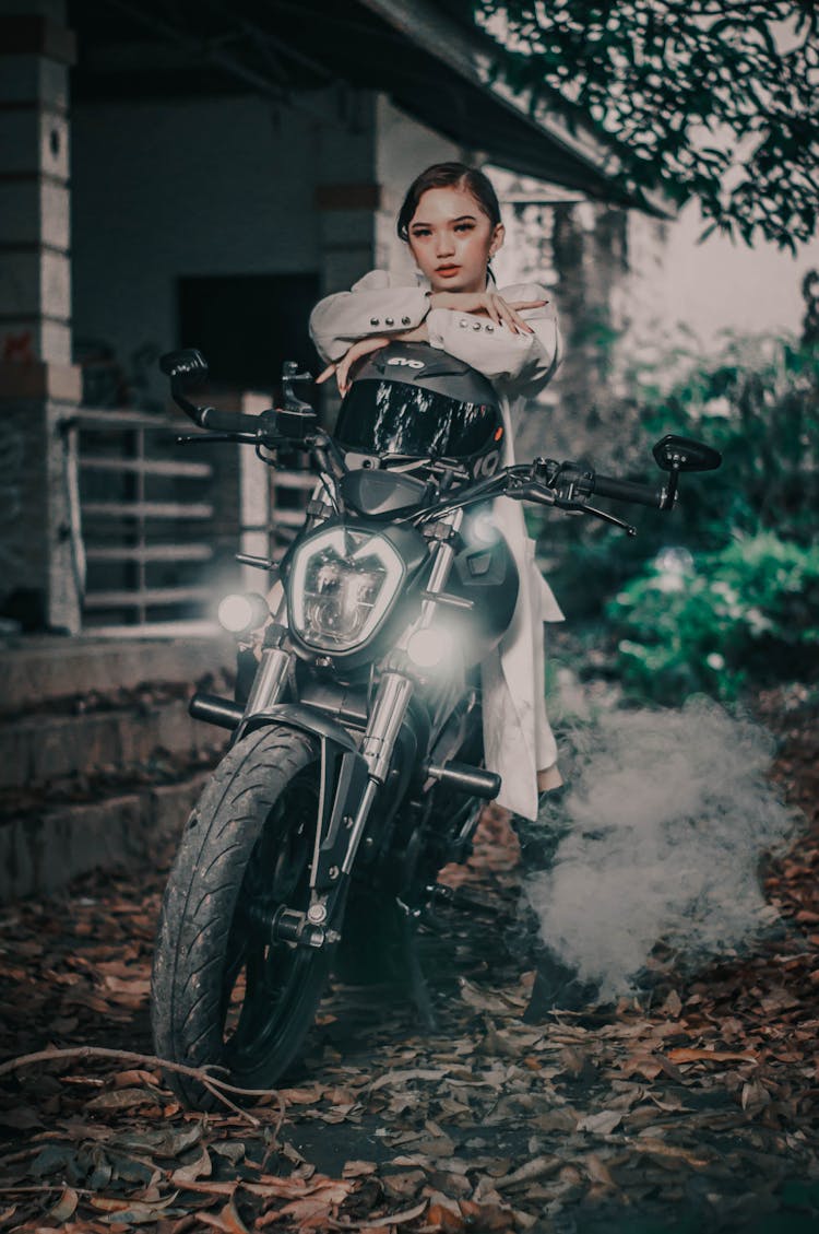 Stylish Brutal Woman On Motorcycle