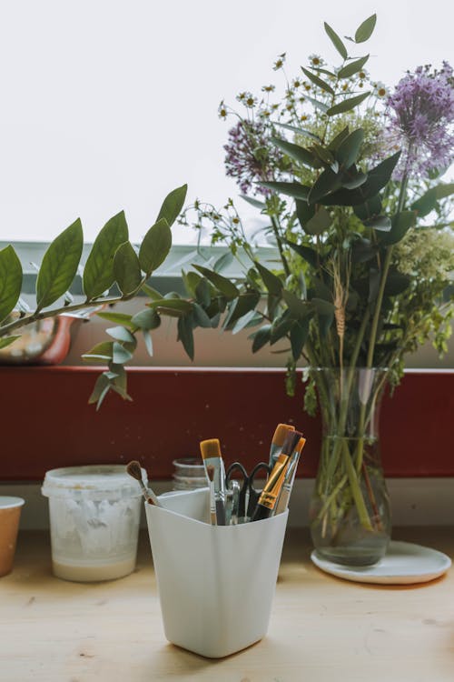 bitkiler, boya fırçaları, Çiçek aranjmanı içeren Ücretsiz stok fotoğraf
