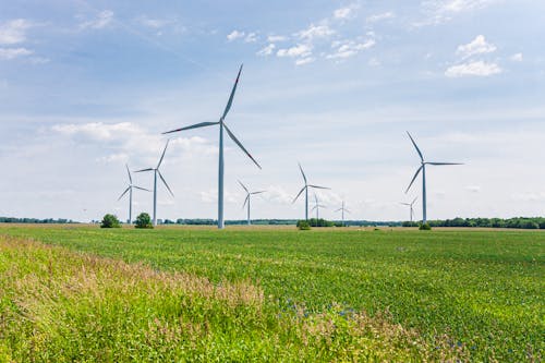Wind Turbines on Green Grass Field 