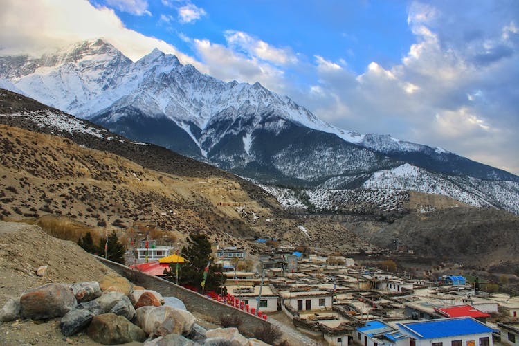 Village On Himalayas Mountain Valley