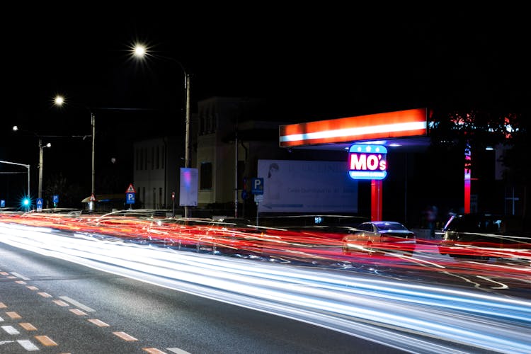 Petrol Station By The Road At Night 