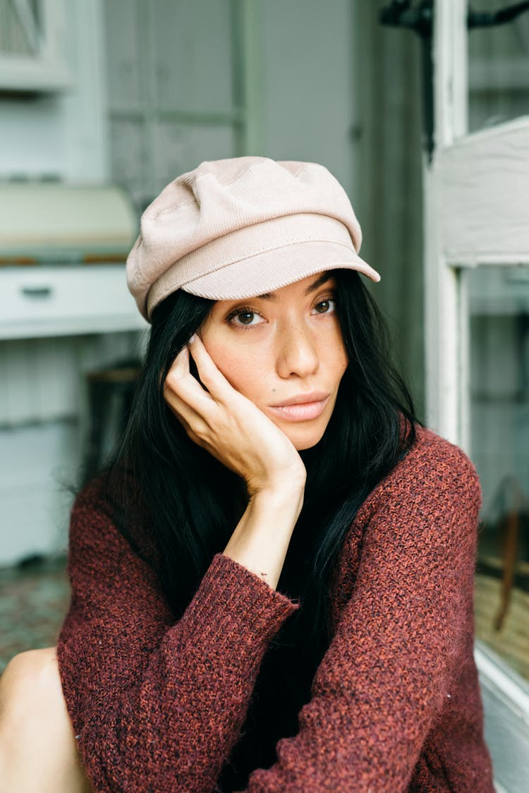 Beautiful Woman Wearing Baker Boy Hat