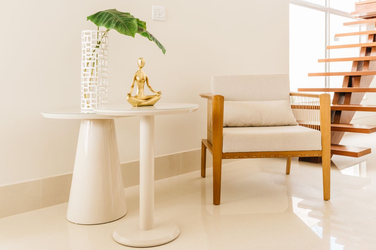 Sculptural side table styled in a Miami residential interior