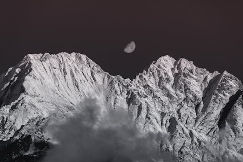 Black and White Photo of the Snowy Mountains