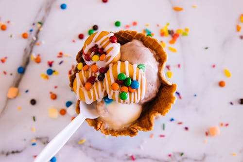 Free Ice Cream and Waffle with Sprinkles Stock Photo