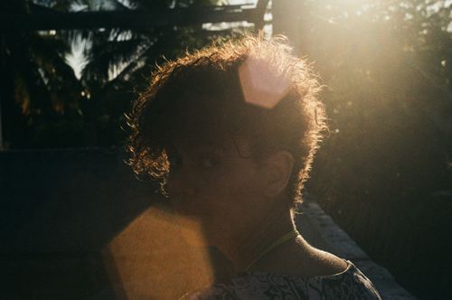 Free Sunlit portrait with lens flare, capturing a tropical and mysterious mood. Stock Photo