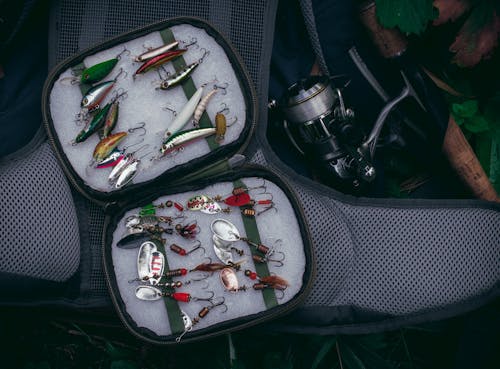 Free Bag with Bait and Fishing Rod Stock Photo