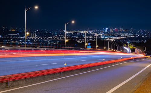 Time-Lapse Photography of a Highway at Night