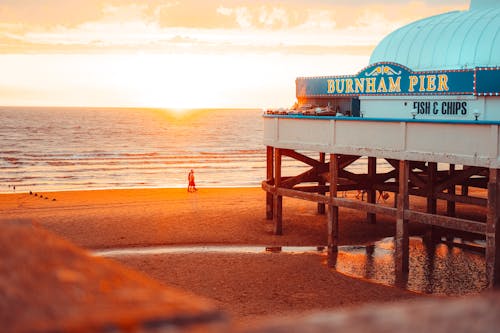Free The Burnham on Sea Beach during the Golden Hour Stock Photo