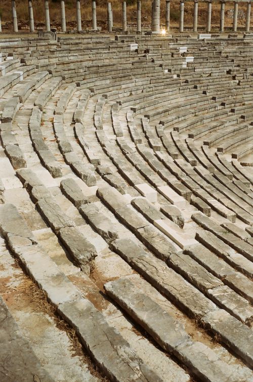Free Detailed view of stone seating in the ancient Greek theater of Messini, Greece. Stock Photo