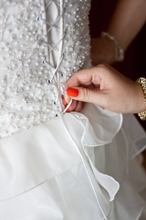 Free Tie a Corset Back Wedding Dress Stock Photo