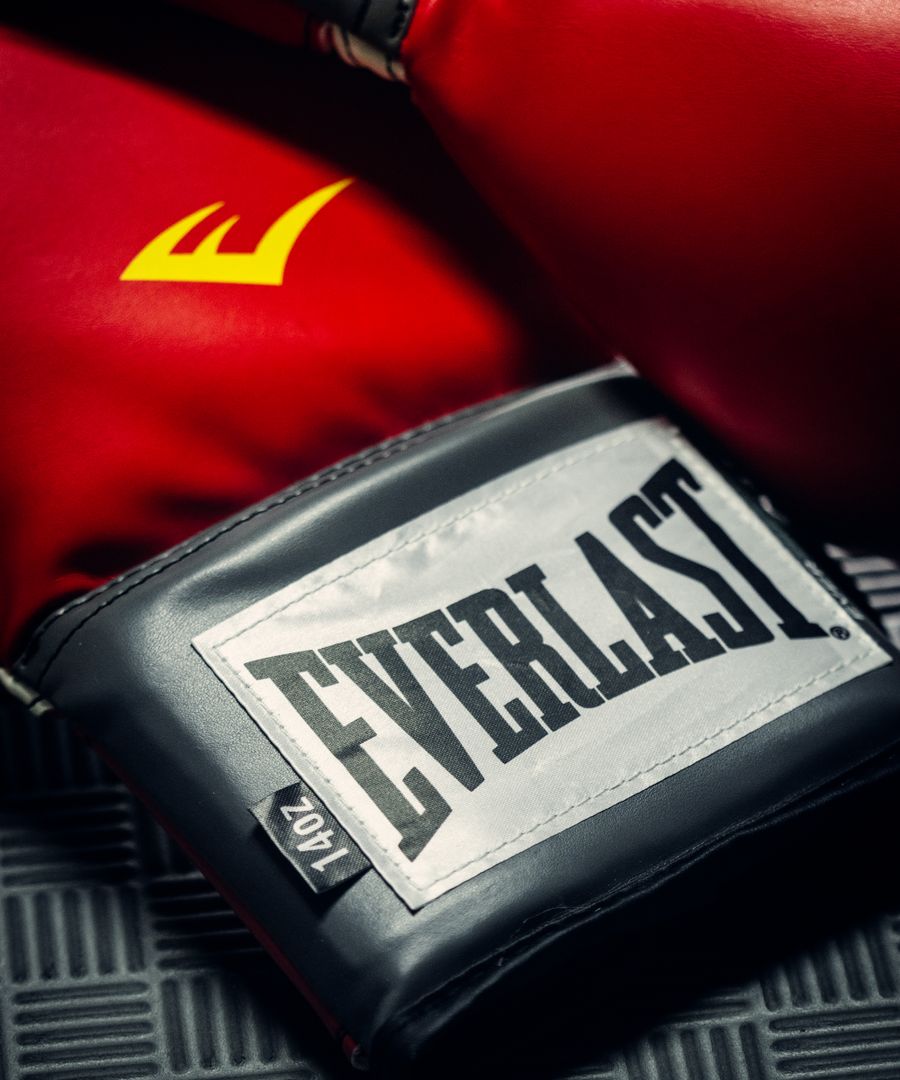 SACO red leather boxing gloves product photography