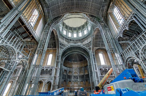 Low Angle Shot of Scaffolding inside a building 