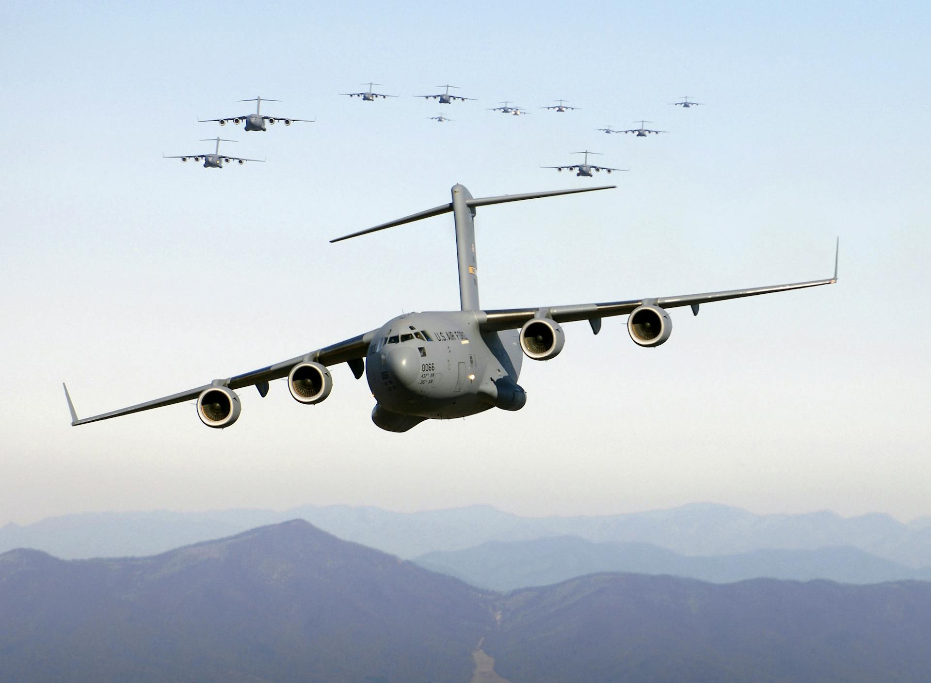 Grey Cargo Plane Flying