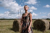 Elegant Woman holding Pitchfork