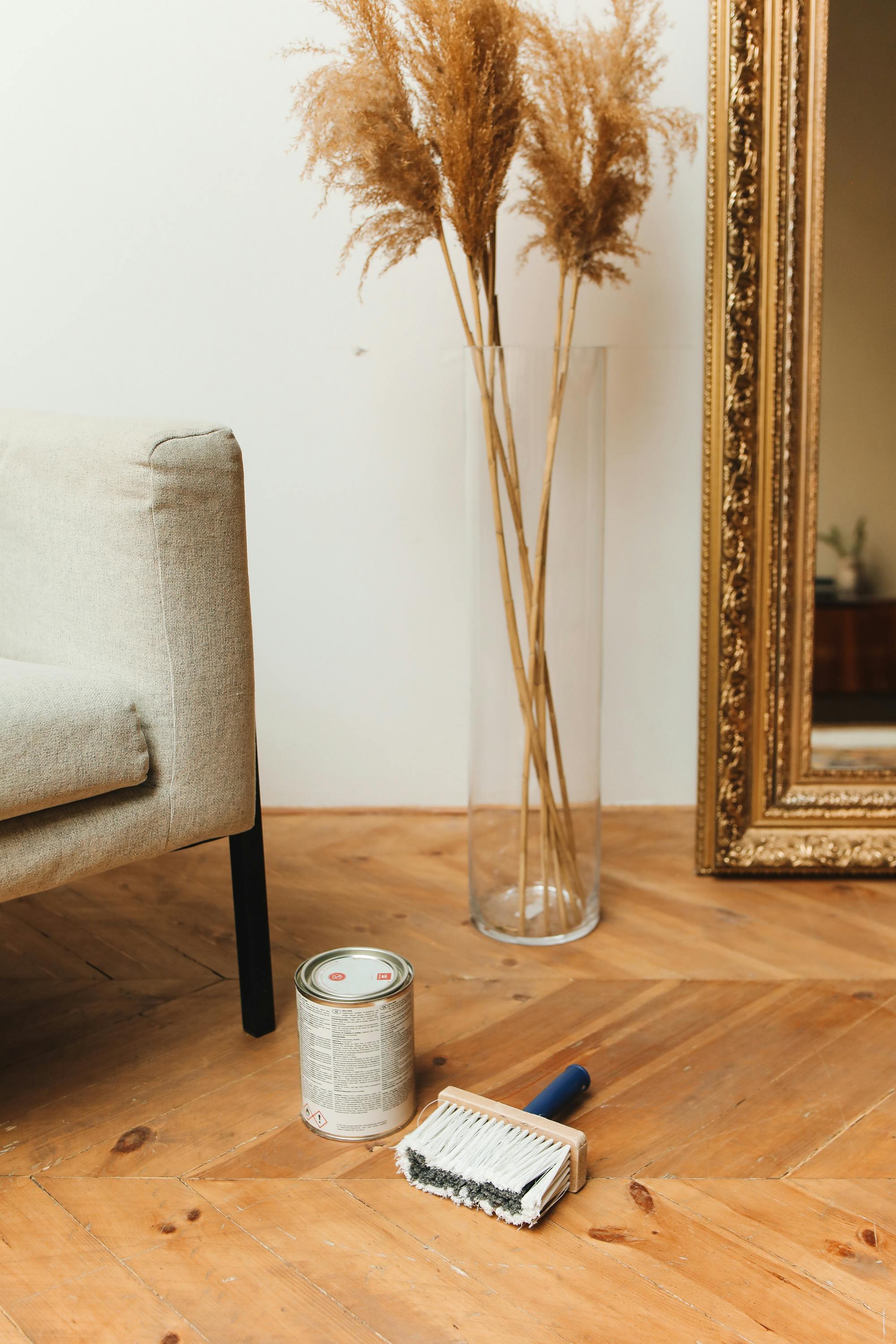 white paint can on wooden floor