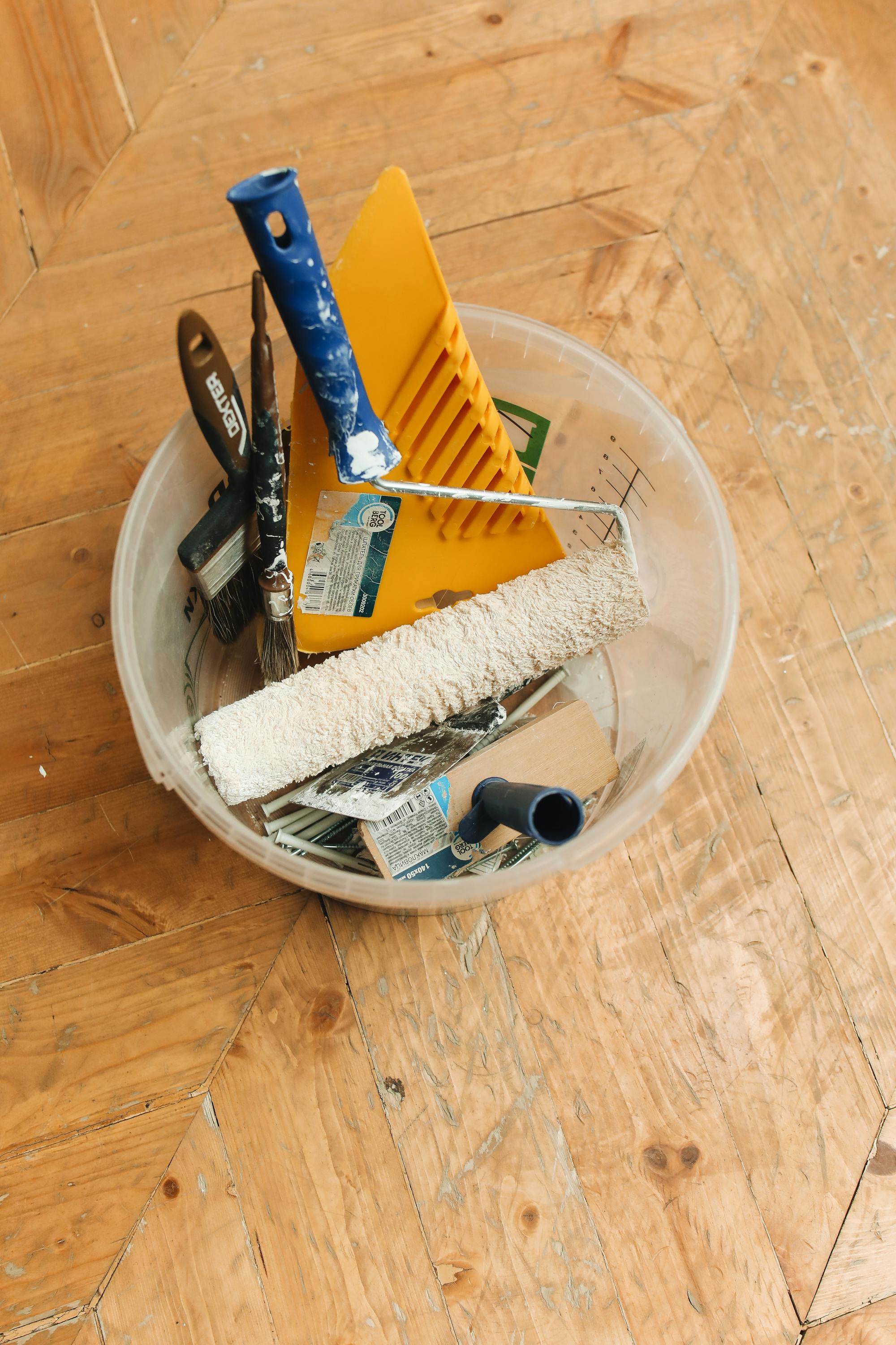 painting tools on the floor