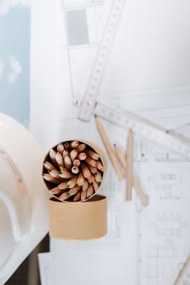 Colored Pencils In Kraft Paper Jar 