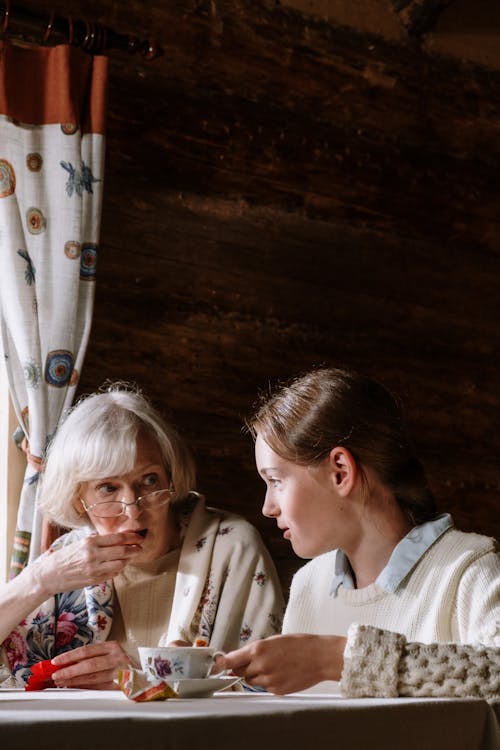 Základová fotografie zdarma na téma babička, čas na čaj, konverzace