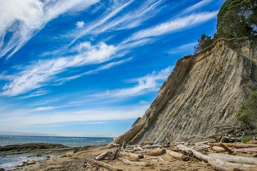 Scenic View of a Coastal Cliff Under Cloudy Blue sky