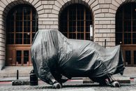 Sculpture Covered with Plastic on a Street