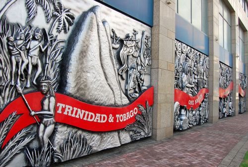 Free Bold wall mural depicting Trinidad and Tobago's culture and history in Port of Spain. Stock Photo