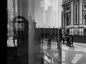 Through glass view on square