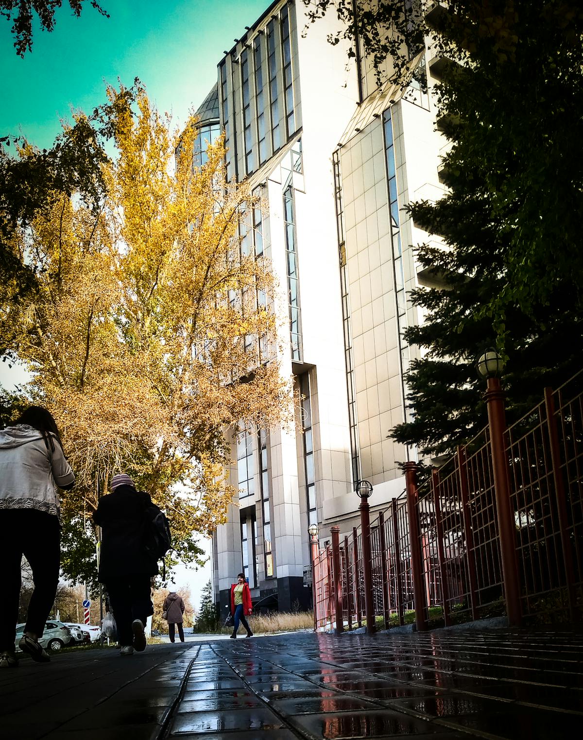 Construction cranes and new housing development in a city